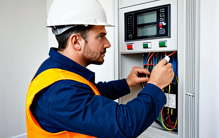 Electrical Safety Check**
"A qualified electrician, fully clothed in appropriate work attire, inspecting electrical wiring and connections in a modern home, safe for work, correct proportions, well-formed hands, professional lighting, appropriate content, modest attire, family-friendly, high quality, natural pose, perfect anatomy. The electrician is using safety equipment to carefully check the wiring. The scene emphasizes safety and professionalism."
**