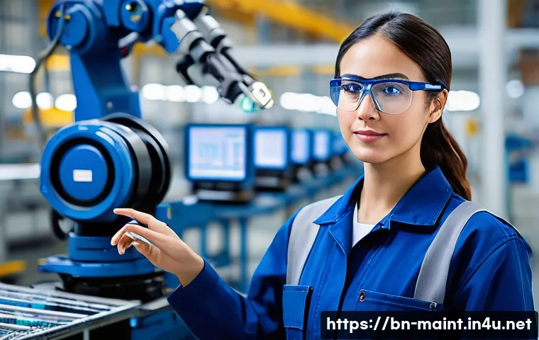 생산설비 유지보수 연봉 협상 전략 - **Prompt:** A highly skilled and focused female factory maintenance technician, in her late 20s, wea...